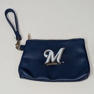 Milwaukee Brewers Wristlet Clutch Navy Faux Leather Stadium Bag
